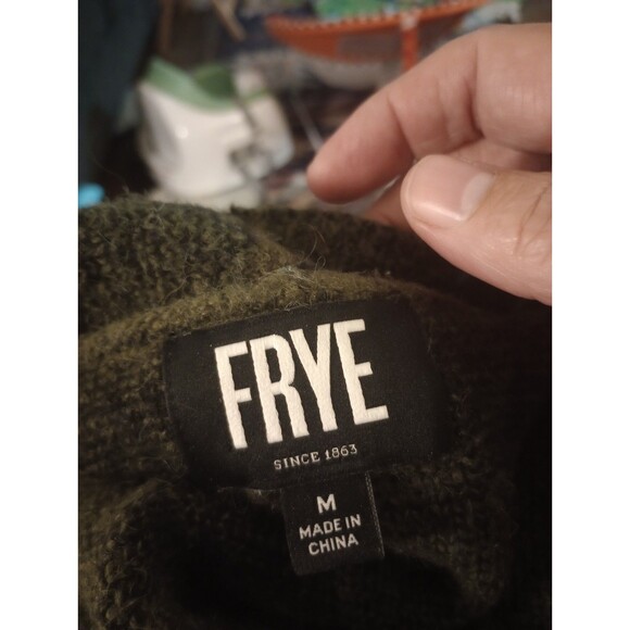 Frye‎ Cardigan Sweater Long Open Front Aztec Boho Green Cozy Size Medium - Picture 3 of 4